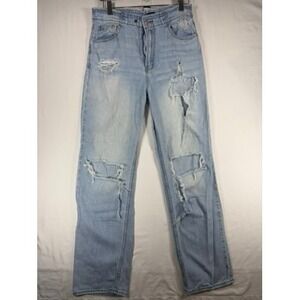 S.O.N.G. 90s Boyfriend Jeans Women 7/28 Light Blue Good Distressed Raw Hem